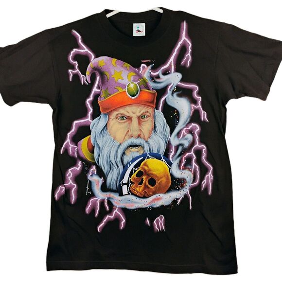 VTG 90's Wizard in Lightning Storm Caribbean Dream AOP T-Shirt Mens Large D&D - Picture 2 of 9